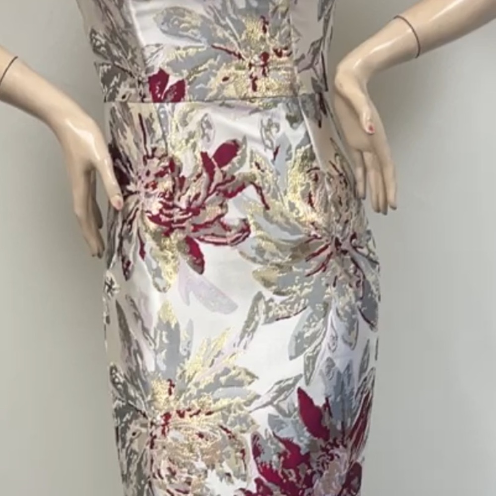Aidan Mattox jacquard short sleeve mesh top long gown - Picture 9 of 17